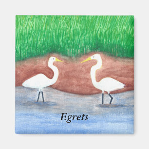 Aquarellbilder mit zwei weißen Egrets Wading Magne Magnet