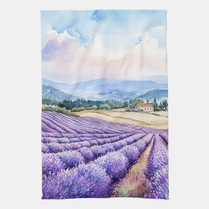 Aquarellbilder schöne Lavendelfelder Geschirrtuch