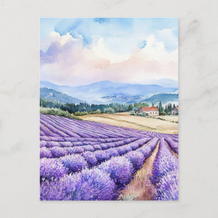 Aquarellbilder serene Lavendelfelder Postkarte