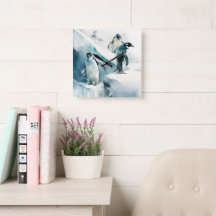 Aquarellbilder Spielende Pinguine Artwork