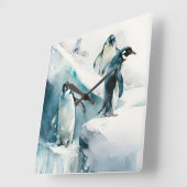 Aquarellbilder Spielende Pinguine Artwork Quadratische Wanduhr (Winkel)