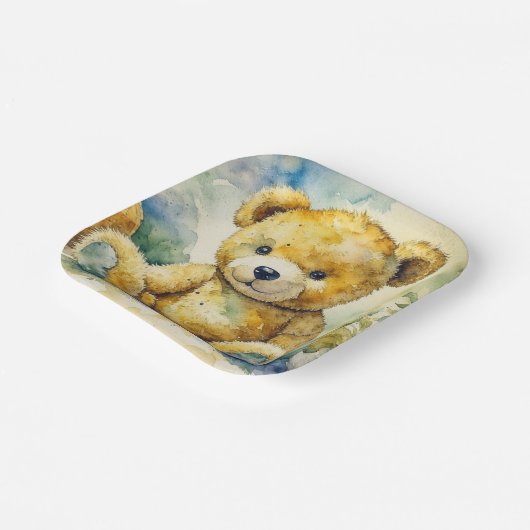 Aquarellbilder Teddy Bear Babydusche Pappteller (Gewinkelt)