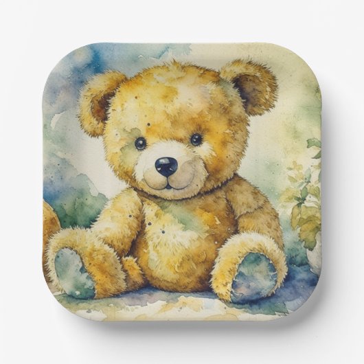 Aquarellbilder Teddy Bear Babydusche Pappteller (Vorderseite)