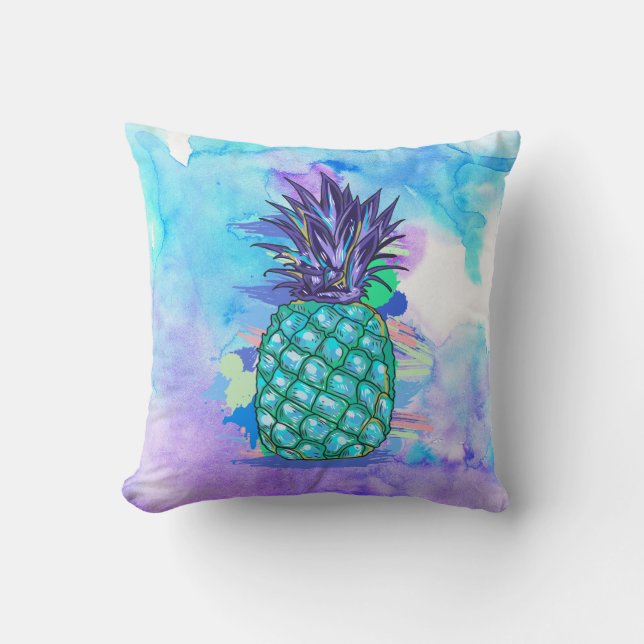 Aquarellbilder und Ananas Kissen (Vorderseite)