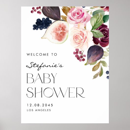 Aquarellbilder und Berry Fall Floral Baby Dusche Poster (Vorne)