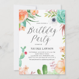 Aquarellbilder und Blume Fiesta Geburtstag Einladung