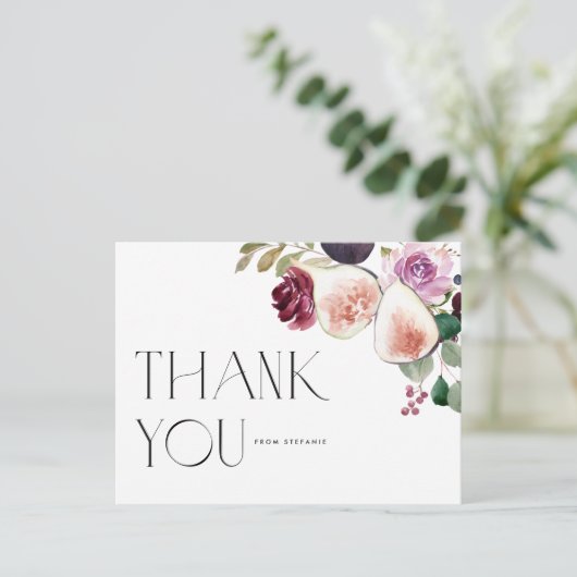 Aquarellbilder und Burgund-Blume Vielen Dank Postkarte (Stehend Vorderseite)