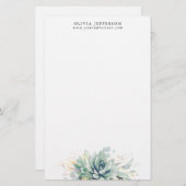 Aquarellbilder und goldene Grünpflanzen Elegante Briefpapier (Vorne/Hinten)