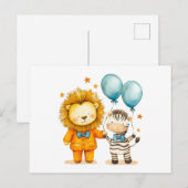 Aquarellbilder von Löwen und Zebra mit Bal Postkarte (Vorne/Hinten)