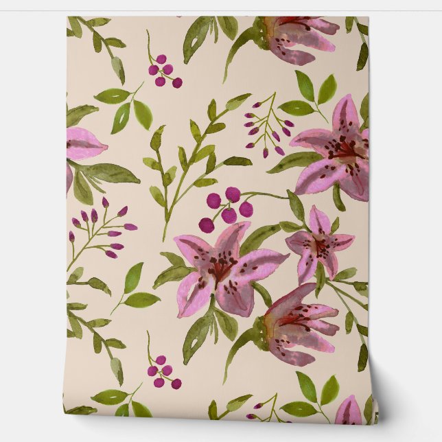 Aquarellbilder von Tigerlilie-Blume Tapete (Abrollen)