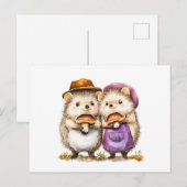 Aquarellbilder von zwei Igeln mit Porc Postkarte (Vorne/Hinten)