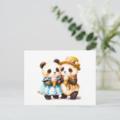 Aquarellbilder von zwei Pandas, die Ice C essen Postkarte (Stehend Vorderseite)