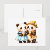 Aquarellbilder von zwei Pandas, die Ice C essen Postkarte (Vorne/Hinten)