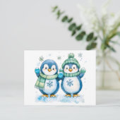 Aquarellbilder von zwei Pinguinen Postkarte (Stehend Vorderseite)