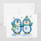 Aquarellbilder von zwei Pinguinen Postkarte (Vorne/Hinten)