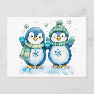 Aquarellbilder von zwei Pinguinen Postkarte