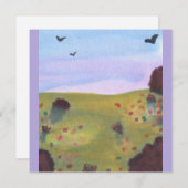 Aquarellbilder Weide Landschaft Vögel Einladung (Vorne/Hinten)