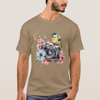 Aquarellbilderkamera mit Vogelfreunden T-Shirt