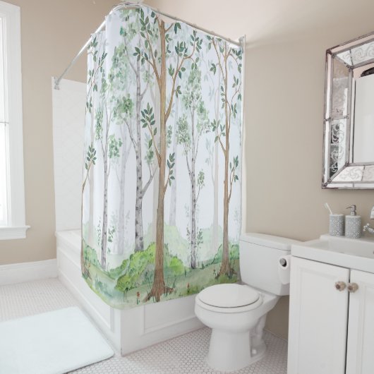 Aquarellbilderwald. Kinder Duschvorhang (Beispiel)