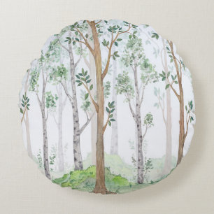 Aquarellbilderwald. Kinder Rundes Kissen