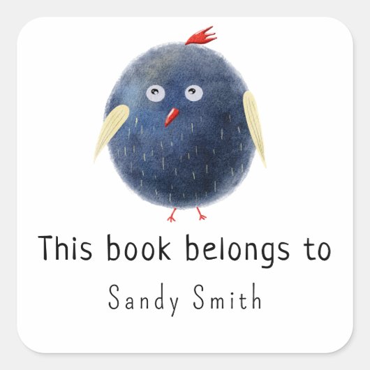 Aquarellbirdy - Dieses Buch gehört Quadratischer Aufkleber (Vorderseite)