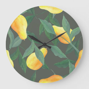 Aquarellbirnen, Blätter: botanisch nahtlos. Große Wanduhr