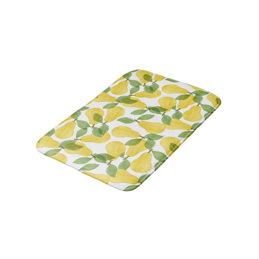 Aquarellbirnen: Handgemalt Badematte (Schrägansicht)