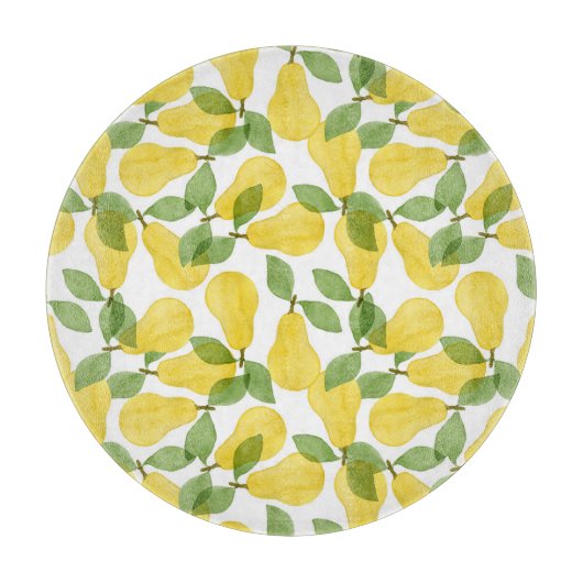 Aquarellbirnen: Handgemalt Schneidebrett (Vorderseite)