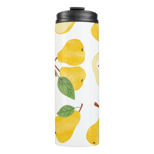 Aquarellbirnen Vintages Fruchtmuster Thermosbecher (Vorderseite)