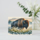 Aquarellbison Weiße Wildblumen Postkarte (Stehend Vorderseite)