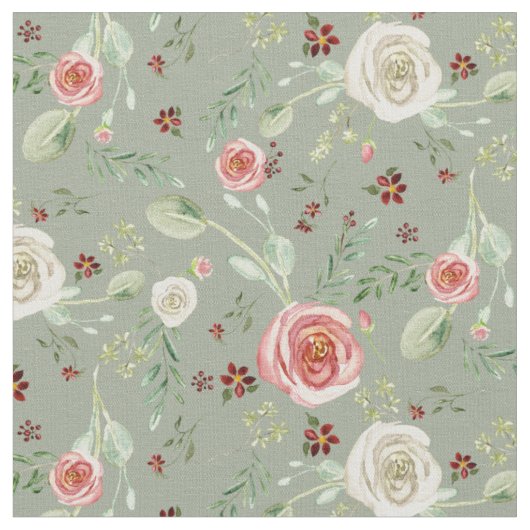 Aquarellbläschen Rose mit Eukalyptus Foliage Stoff (Nahaufnahme)