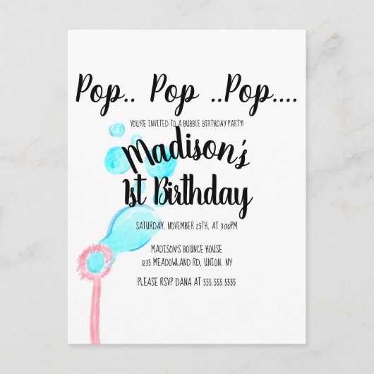 Aquarellblase Wand Pop Pop Pop Geburtstag Postkarte (Vorderseite)
