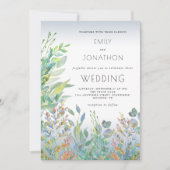 Aquarellblätterglas Dusty Blue Wedding Einladung (Vorderseite)