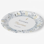 Aquarellblätterung Taufe Pappteller (Schrägansicht)