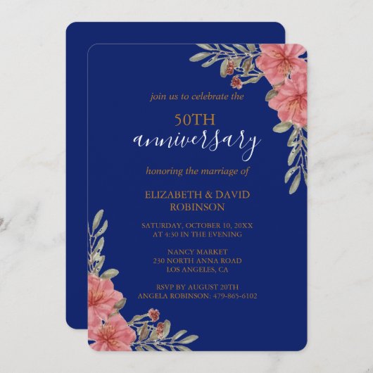 Aquarellblau 50. Jubiläumsfeier Einladung (Vorne/Hinten)