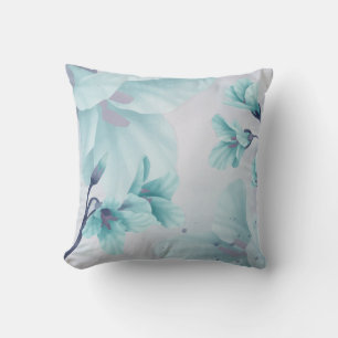 Aquarellblau Aqua Aquamarine Blume Akzent Kissen