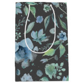 Aquarellblau auf dunkelgraue Blüte Mittlere Geschenktüte (Vorderseite)
