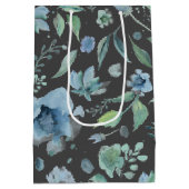 Aquarellblau auf dunkelgraue Blüte Mittlere Geschenktüte (Rückseite)