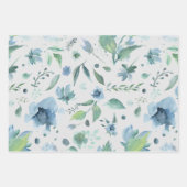 Aquarellblau auf grauem Blumenstrauß Geschenkpapier Set (Vorderseite 3)