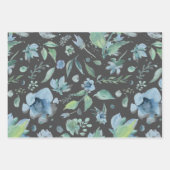 Aquarellblau auf grauem Blumenstrauß Geschenkpapier Set (Vorderseite)