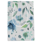 Aquarellblau auf hellgrauen Blumen Mittlere Geschenktüte (Vorderseite)