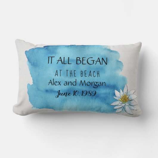 Aquarellblau auf Holzromantik Lendenkissen (Vorderseite)