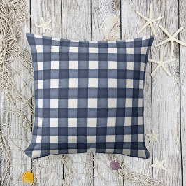 Aquarellblau-Bauernhof Kariert Kissen