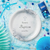 Aquarellblau Blattwerk Taufpapier Platte Pappteller (Party)