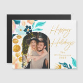 Aquarellblau Blau Gold 1 Foto Ferienkarte Magnetkarte (Vorne/Hinten)