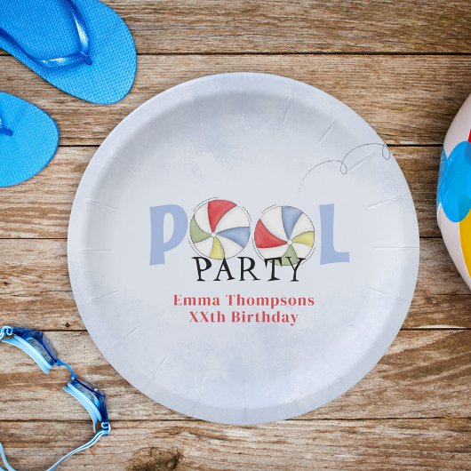 Aquarellblau Blau Pool Party Personalisiert Pappteller