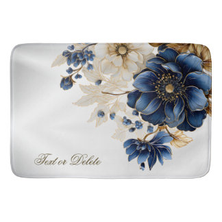 Aquarellblau Blau Weißer Golden Floral Silber Badematte