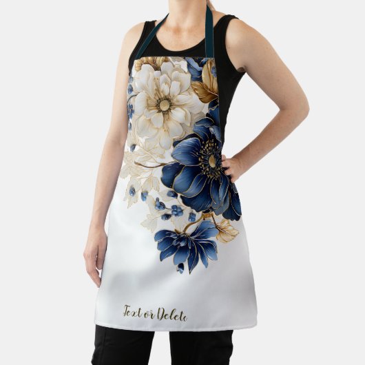 Aquarellblau Blau Weißer Golden Floral Silber Schürze (InSitu)