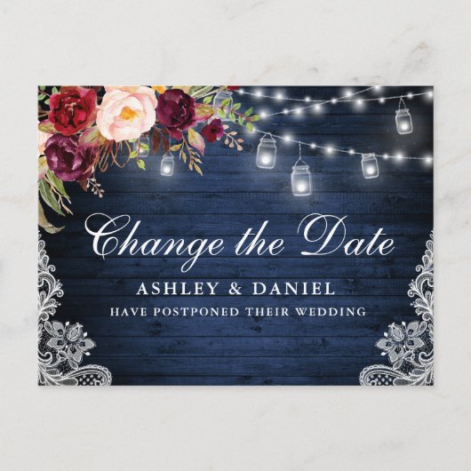 Aquarellblau-blaue Holzbalken verändern das Datum Postkarte (Vorderseite)