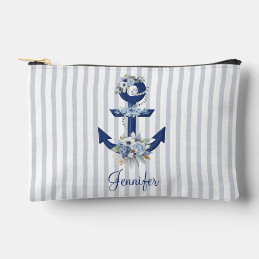 Aquarellblau blaue Wasserstreifen Name chic Zubehörtasche (Vorderseite)